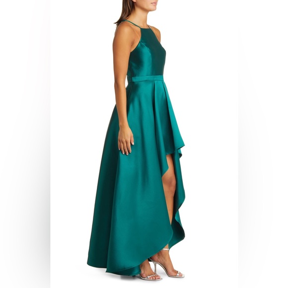 Lulu’s Emerald Green Broadway Show Satin High-Low Gown - Picture 5 of 11